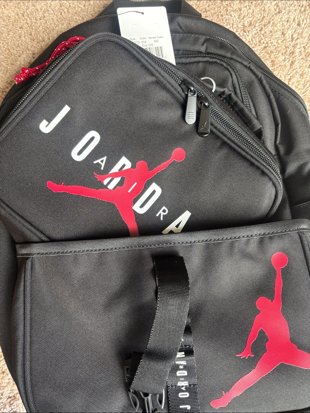 Jordan backpack, lunchbox kit